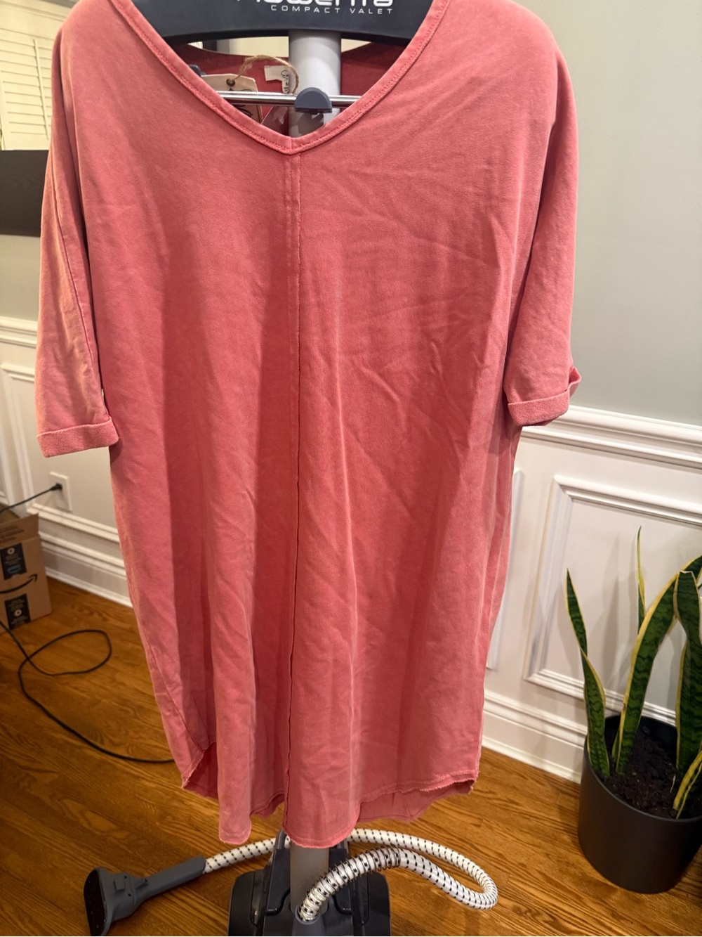 NWT Easel Los Angeles Oversized V-Neck T-Shirt Dress Tunic Rose Pink M